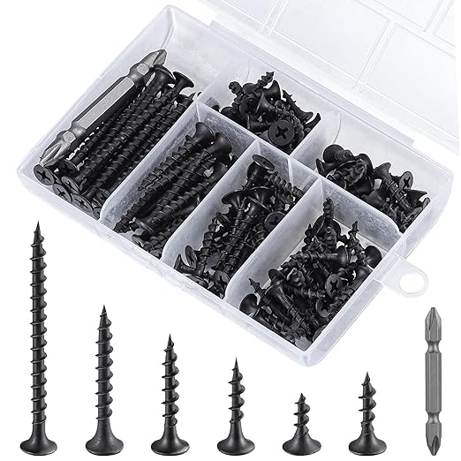 #6 Black Fastener Drywall Screws Kit-Phillips with coarse Threaded tip, Black, Suitable for Drywall Slate, Wood, etc.