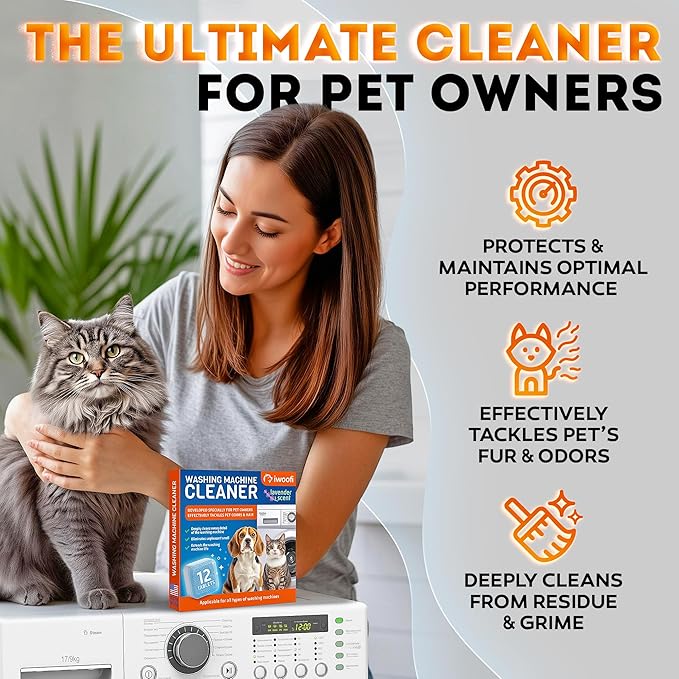 Washing Machine Cleaner Tablets Pro-laundry Cleaner for Washing Machine Front & Top Loader–Septic Safe–Easily Removes Residue Grime Pets Odors and Hard Water Buildup–Formulated for Pet Owners-12 Pack