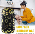 Laundry Bag Backpack, Extra Large Travel Laundry Bag with Mesh Pocket & Adjustable Shoulder Straps,Dirty Clothes Travel Bag for College Students Dorm,Apartment(Sunflower)
