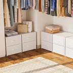 2 Pack Stackable Storage Closet Drawers, White Closet Organizers and Storage, Small Drawers for Closet with Wooden Top & Metal Frame, 2 Tier Modern Short Dresser for Bedroom,Dorm,Living Room, Office