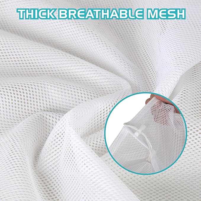 2 Pack Large Mesh Laundry Bag, 24×36 inch Heavy Duty Mesh Laundry Bags Drawstring Lockable, White Laundry Hamper Liner, for Factories, College, Travel, Dorms, Family and Apartment Dwellers