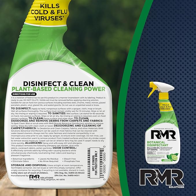 RMR Brands Botanical Disinfectant and Cleaner, Kills 99% of Household Bacteria and Viruses, EPA Registered, 32 Fl Oz
