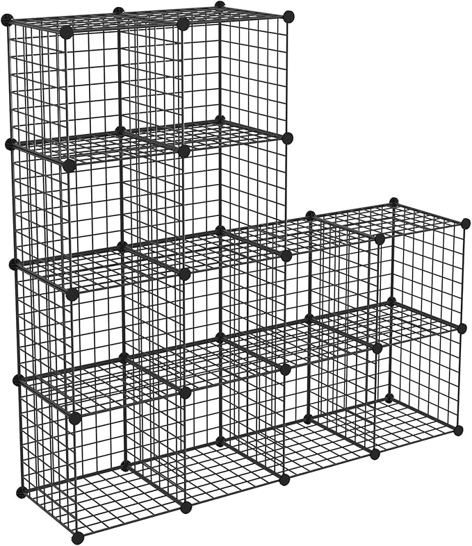 HUBSON Wire Cube Storage Organizer, Book/Toy/Craft/Potted Plants and petCloset Organizers and Storage Shelves, 12-Cube Freely Combinable Metal Grids Storage Shelf,Black Iron