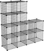 HUBSON Wire Cube Storage Organizer, Book/Toy/Craft/Potted Plants and petCloset Organizers and Storage Shelves, 12-Cube Freely Combinable Metal Grids Storage Shelf,Black Iron