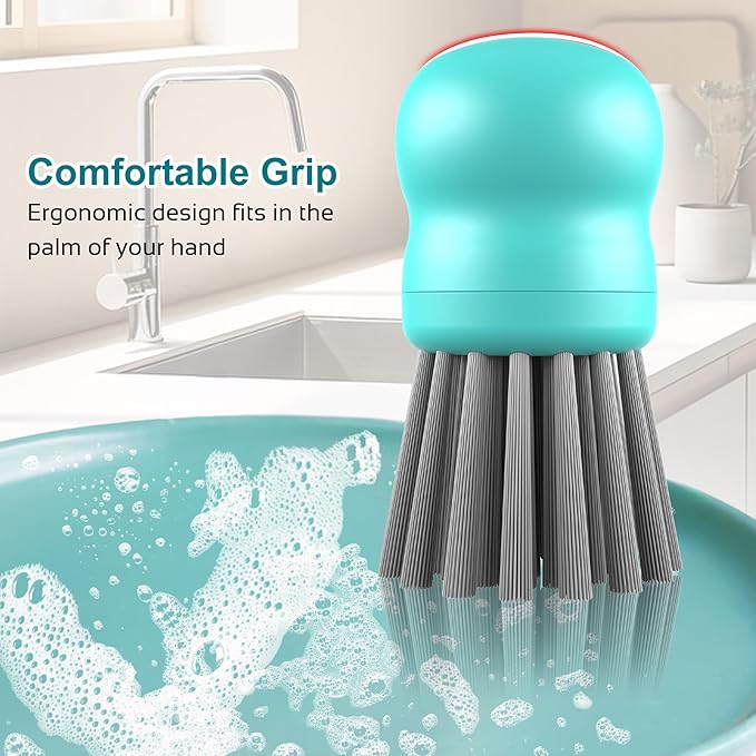 Mini Dish Brush for Cleaning Chicken Shredder, Palm Brush Dish Scrubber with Ergonomic Grip, Kitchen Brush for Washing Dishes, Pans, Pots, Sink (4, Mint Green)