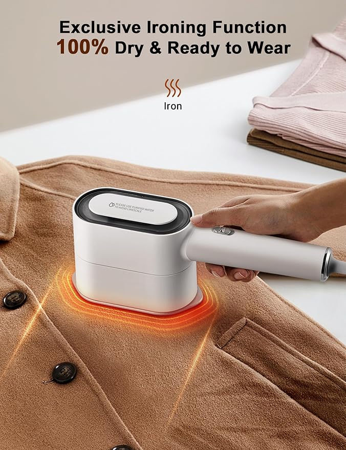 KopBeau Steamer for Clothes,2-in-1 Clothes Steamer & Iron for Wrinkles Remover,NTC Precision Ironing Protects Clothes,14 Min of Continuous Steam,1000W Travel Steamer for Travel and Home Use,White