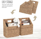 Wicker Hanging Storage Baskets (10.5"Lx6.5"Wx13"H), Set of 2 Wall Basket, Seagrass Basket, Wall Decor Baskets, Seagrass Woven Hanging for Organizing Files, Mails, Books, Accessories