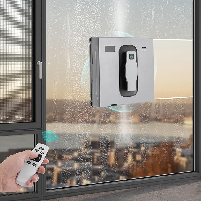 Automatic Window Cleaner 2500Pa Suction Window Cleaner Robot with Dual Spray Design and Remote Control 3 Path Modes Window Cleaning Machine for Windows, Tiles 322.92-538.2ft²Cleaning Area (Silver)