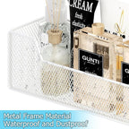 Over The Door Organizer, Metal Hanging Door Organizer with 6 Adjustable Baskets and 5 Hooks, Behind The Door Storage for Closet Pantry Cabinet Kitchen Bathroom Bedroom, White