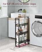 VASAGLE Slim Rolling Cart, 4-Tier Storage Cart, Narrow Cart with Handle, 5.1 Inches Deep, Metal Frame, for Kitchen, Dining Room, Living Room, Home Office, Heather Greige and Classic Black ULRC032K01