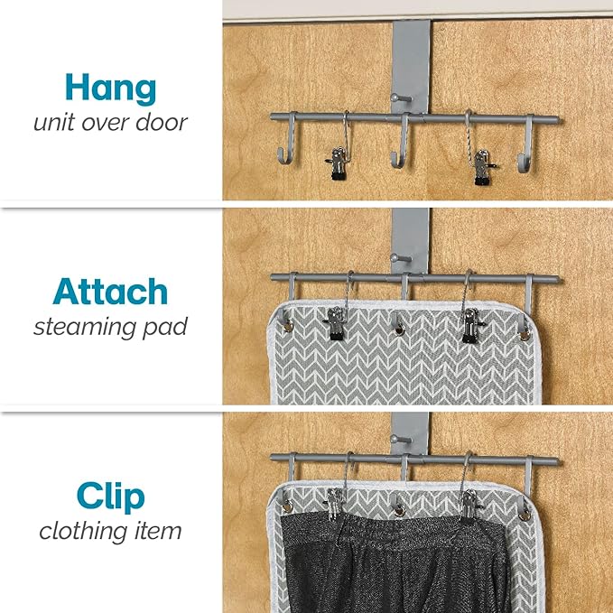 Polder Over-the-Door Steaming Station, Clothes Steamer Station, 100% Cotton Cover with Water Protection Layer, Portable Garment Steamer Pad, Ideal for Home and Travel, 38" x 19"
