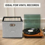 Vinyl Record Storage Box Hold 100+ Lp Albums Foldable Storage Bin with Lid Record Holder for Albums, CDs, DVDs (Grey, Large-2pcs)