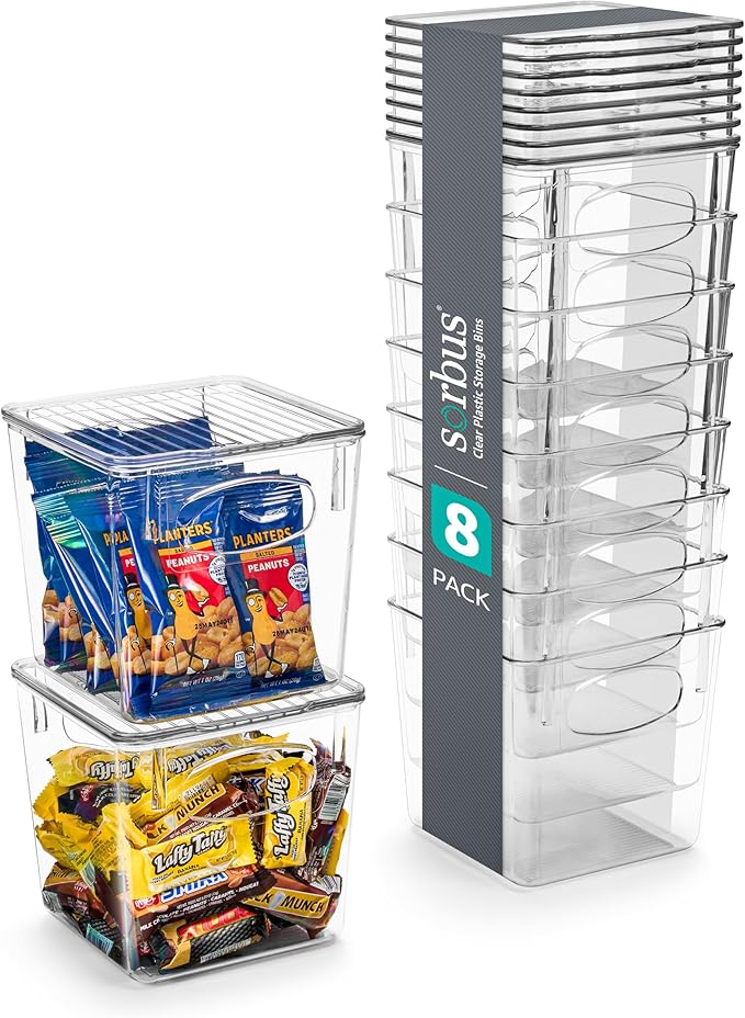 Sorbus 8-Pack Small Clear Plastic Storage Bins – Organizers for Kitchen, Pantry, Fridge, Cabinet & Refrigerator