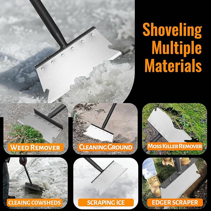 Garden Flat Shovel Scraper, Multifunctional Garden Cleaning Shovel with 59 Inch Long Handle, Heavy Duty Outdoor Floor Scraper for Weed Cleaning,Trenching,Edging and Removing Snow,Ice,Weeds,Dirty,Moss