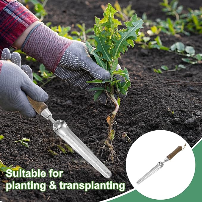 HARFINGTON Seeding Widger 13.6 x 1.26 Stainless Steel Garden Hand Shovel Seed Trowel with Wooden Handle Long & Narrow for Planting Weeding Digging