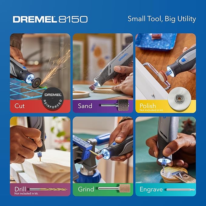 Dremel 8150-N/20 8V Cordless Rotary Tool Kit with Brushless Motor and LED Work Light - Variable Speeds, USB-C Rechargeable and Includes 20 Accessories