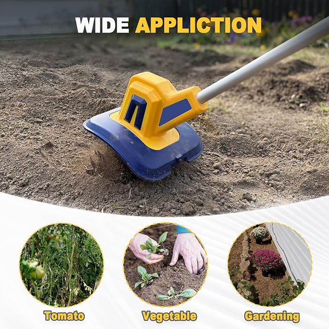 Cordless Tiller Cultivator Compatible with Dewalt 20V Battery, Electric Garden Rototiller w/270 RPM, 48 Steel Tines, 8.7" Tilling Width, 6.3" Depth, Portable Rotary Tiller, 4.0Ah Battery Included