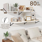 Fun Memories Floating Shelves for Wall, 12 Inch Deep Floating Shelves Set of 2, 55W x 12D Large Wall Shelf with Sturdy Metal Brackets for Living Room, Bathroom, Bedroom and Kitchen, White