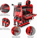 KSVO Power Tool Organizer Wall Mount with Drill Rack & Locking Drawers - Heavy Duty Metal Tool Shelf for Garage, Workshop, Shed, Basement Tool Organization - Gift for Men/Father (Red)