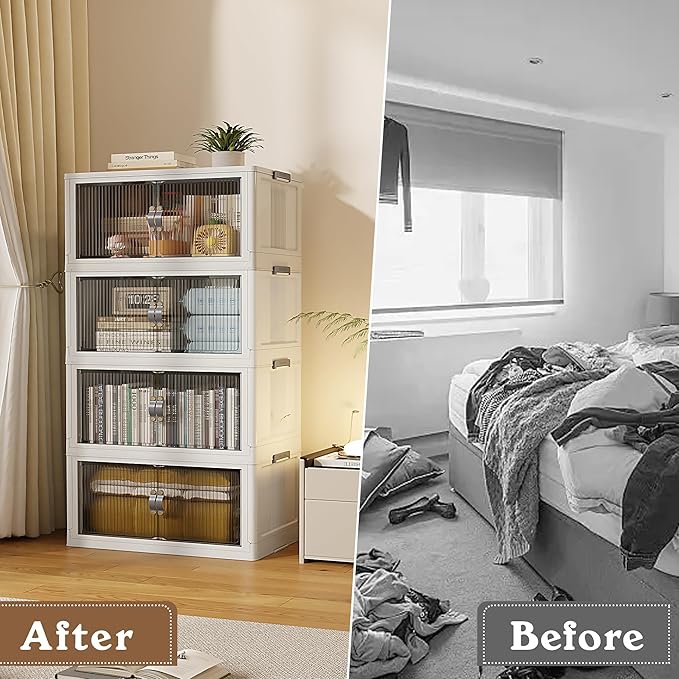 SAILUN 109Gal/434Qt Stackable Storage Bins Folding Collapsible Storage Bins with Lid, Closet Organizers and Storage,Grey 26" W x 17" D x 56.7" H