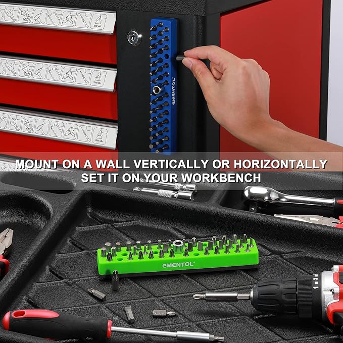 EMENTOL 2PCS 1/4" Magnetic Bits Holder Set - Green and Blue, 86PCS Hole, Bit Organizer with Strong Magnetic, Magnetic Bits Organizer, 2 Pieces