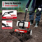 Mini Tiller Cultivator, Powerful 52cc Two-Stroke Single-Cylinder Gasoline Engine, Gear Drive Transmission, Height Adjustable Wheels, for Gardening RED