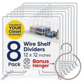 White Wire Shelf Dividers for Closet Organization – 24-Pack – Sturdy and Easy Set-Up Closet Shelf Dividers with Bonus Rose Gold Hanger – 12 inches x 12 inches