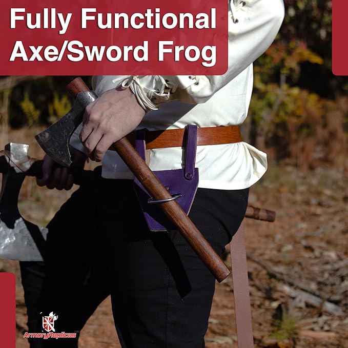 Armory Replicas - Ring Leather Universal O-Ring Medieval Style Axe Holder Belt Frog - Hand Crafted Genuine Leather Costume Weapon Holster Holder