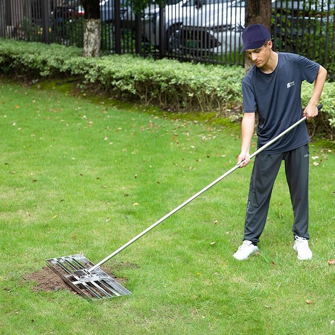 GreatBuddy Lawn Leveling Rake 30'' x 10", Heavy-Duty Stainless Steel Lawn Leveling Tool for Lawn, Soil, Sand, 78'' Extra Long Handle, Ideal for Yard, Garden