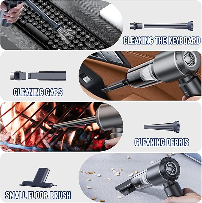 Car Vacuum Portable Cordless 20000PA High power Mini Vacuum Cleaner 4-in-1 Compressed Air Duster & Air Blower & Pump Hand Held Vacuum with Brushless Motor for Car, Home, Office,Camping (Silver)