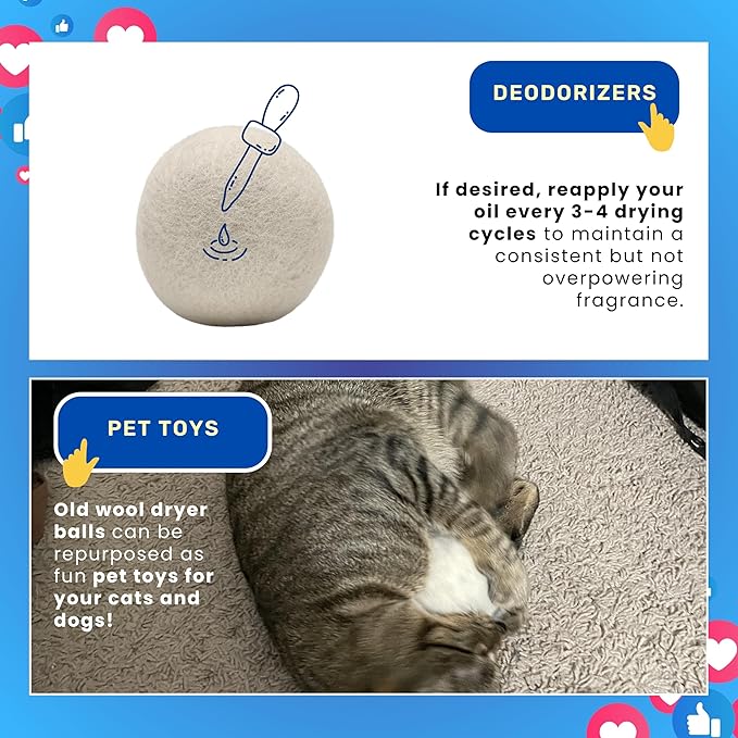 Dryer Ball Kit: 6 XL Wool Dryer Balls - Natural Fabric Softener, Reusable, Reduces Clothing Wrinkles and Saves Drying Time - Reduces Wrinkles and Saves Drying Time (6pcs Wool Dryer Ball) (Emoji)