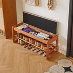 Wood Shoe Bench with Flip-Top Storage, 2-Tier Entryway Shoe Bench, 39.37in Shoe Rack with Cushion for Living Room, Cherry Wood Color YD-WD062C