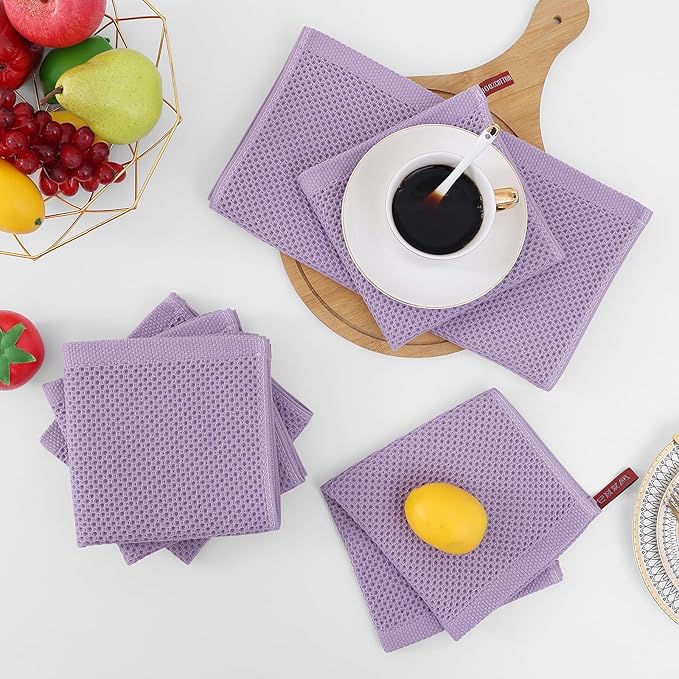 Homaxy 100% Cotton Waffle Weave Kitchen Dish Cloths, Ultra Soft Absorbent Quick Drying Dish Towels, 12 x 12 Inches, 6-Pack, Lavender