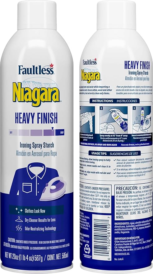 Heavy Starch Spray (20 oz, 12-Pack) - Niagara Heavy Hold Liquid Starch: Iron Aid Spray Pack for Clothes & Fabrics