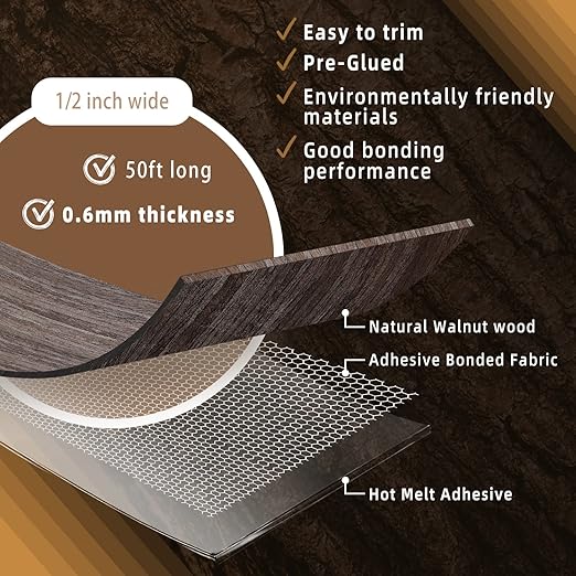 GSCIT Club Walnut Edge Banding, 1/2 inch x 50ft roll of Veneer Edge Banding Preglued Flexible, Real Wood Tape Banding