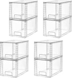 Vtopmart 8 Pack Large Stackable Storage Drawers,Clear Acrylic Drawer Organizers with Handles, Easily Assemble for Fridge, Bathroom,Kitchen Undersink,Cabinet,Pantry Organization and Storage
