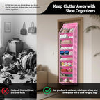 10 Tier Hanging Shoe Rack - Heavy Duty Behind The Door Hanging Shoe Rack, Sturdy Oxford Cloth, 20+ Pairs Over The Door Shoe Cabinet for Boots and Sneakers - Save 50% Closet Space! (Pink)