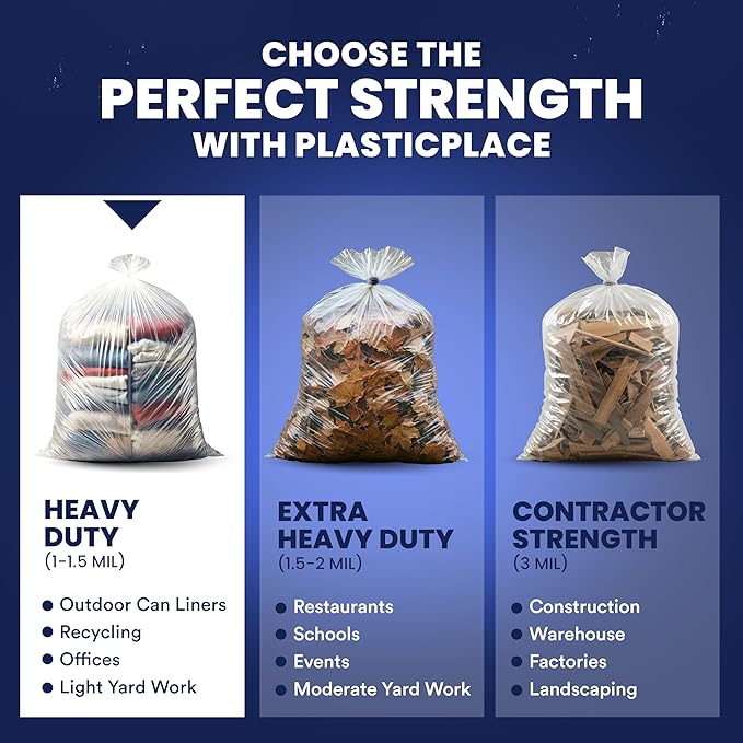 Plasticplace 55-60 gallon Trash Bags │ 1.2 Mil │ Clear Garbage Can Liners │ 38” x 58” (100Count)