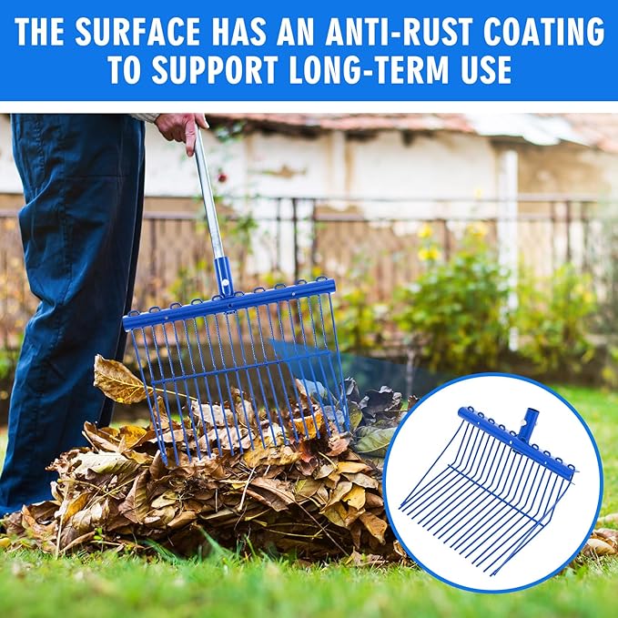 Tandefio 2 Pack Pitchfork Replacement Head Metal Horse Manure Rake Gardening Pitch Fork with Angled Tines for Horse Stall Poop Picking up(Blue)