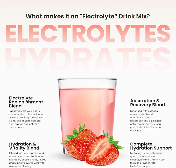 310 Nutrition Sugar Free Electrolytes Powder - Instant Hydration Packets for Daily Fluid Balance - Caffeine-Free Rehydration Drink Mix w/Vitamins, Low Calorie & Keto Friendly - Strawberry 30 Singles