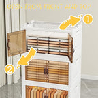 Storage Bins with Lids and Wheels, 440QT-110QT*4Tier Collapsible Bathroom Storage Cabinet with Clear Doors, Plastic Stackable Closet Organizers and Containers White