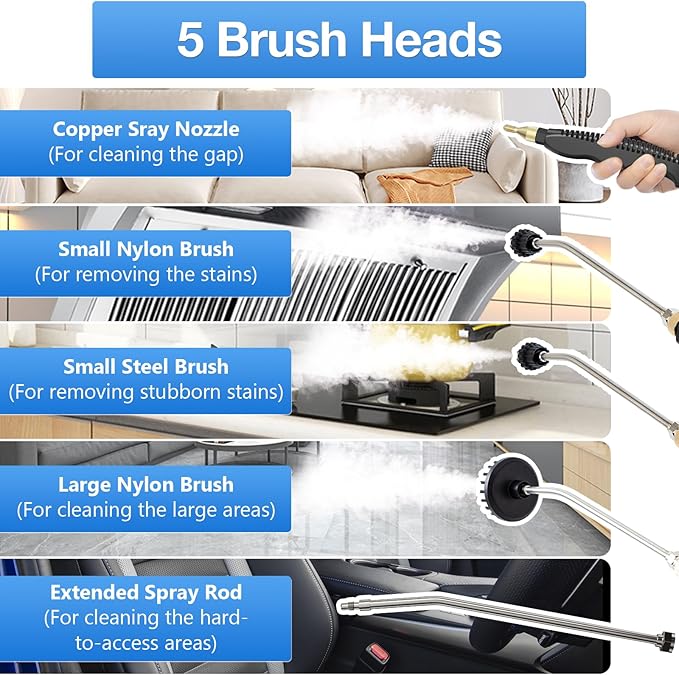 Handheld Steam Cleaner, 2500W Hand-Held High Pressure Portable Cleaning Machine with 3 Brush, High Temperature Steamer for Home Use, Kitchen, Furniture, Bathroom, Car (White)