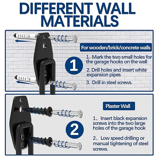 3-H Garage Wall Hooks 42 Pack, Heavy Duty Garage Hooks with Extra Welding Spots, Wall Mount Storage Organizer for Hanging Garden Lawn Tools, Ladder, Bike, WeedEater, Chair, Shovel, Blower (Black)