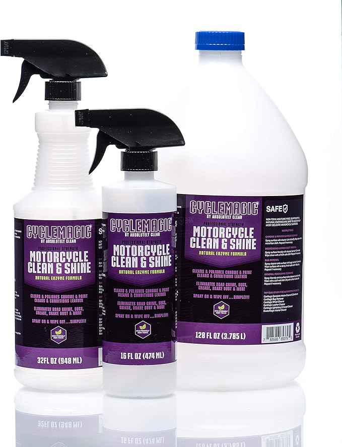 CycleMagic Motorcycle Clean and Shine - Motorcycle Cleaner & Conditioner | Chrome Cleaner, Leather Cleaner, Paint & More | Eliminates Grime, Brake Cleaner, Dirt & Debris | USA Made (16oz Spray Bottle)