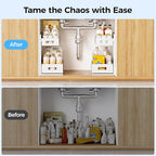 Under Sink Organizer 2 Tier, Adjustable Height Under Sink Organizers and Storage, Smooth & Silent Sliding Out Metal Drawer for Kitchen Bathroom Pantry Cabinet Closet (White, 1 Pack)