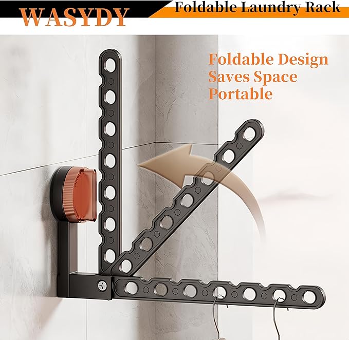 Wall Mounted Clothes Drying Rack,Laundry Dryer Hanger With Suction Cup,Foldable Aluminum Space Saving Laundry Hanger Wall Mount,Folding Portable Clothes Hanger For Laundry Room,Bathroom,RV,Travel