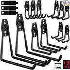 Garage Tool Storage Wall Hook Assortment Set: 15PCS Heavy Duty Large Hanger Garden Tool Organizer Ladder Bike Rack Yard Tool Holder Shed Shovel Metal Screw Organization Bicycle Steel Bracket