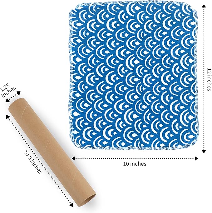 The Useless Brand Reusable Paper Towels Roll | Washable Cotton Flannel Sheets w/Cardboard Roll | Fits on Most Holders (Waves, 12 Towels)