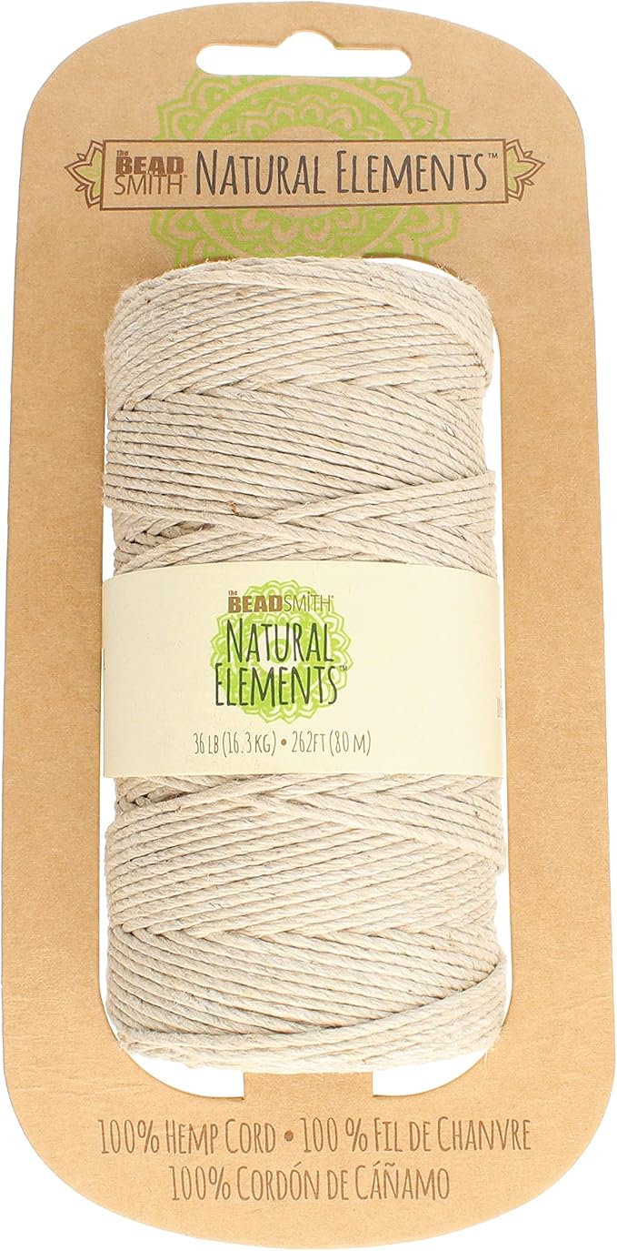The Beadsmith 100% Hemp Cord – Natural Color – 1.5mm, 262 Foot Spool, 36LB Test Strength – Twine for Jewelry Making, Macrame, Paper Crafts, Gardening, Scrapbooking, Home Décor, DIY String Art & More