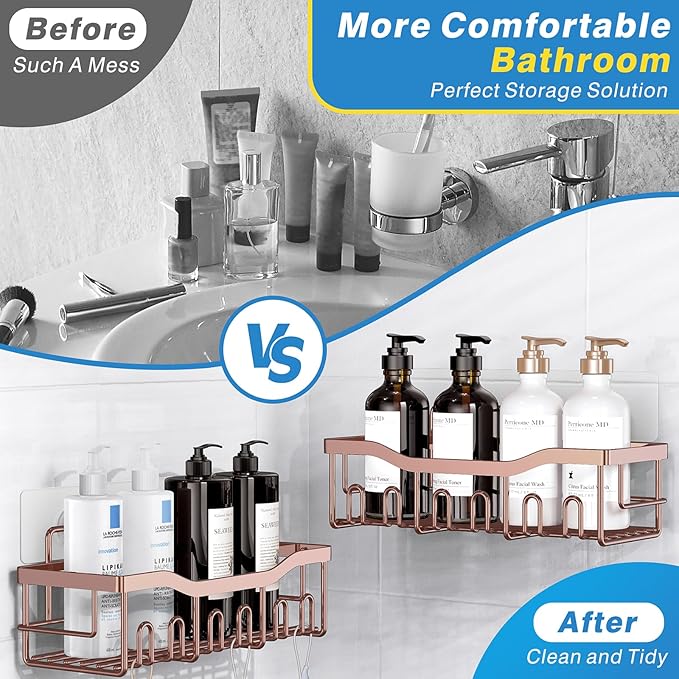 5-Pack Rustproof Stainless Steel Shower Caddy – No Drill Adhesive Bathroom Organizer with Large Capacity, Spacious Shower Shelves for Inside Shower, Kitchen & Home Decor Storage-XL Size